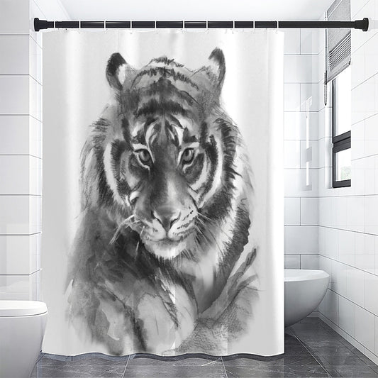 Monochrome Watercolor White Tiger Print Premium Shower Curtain