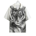 Monochrome Watercolor White Tiger Print Rayon Hawaiian Shirt