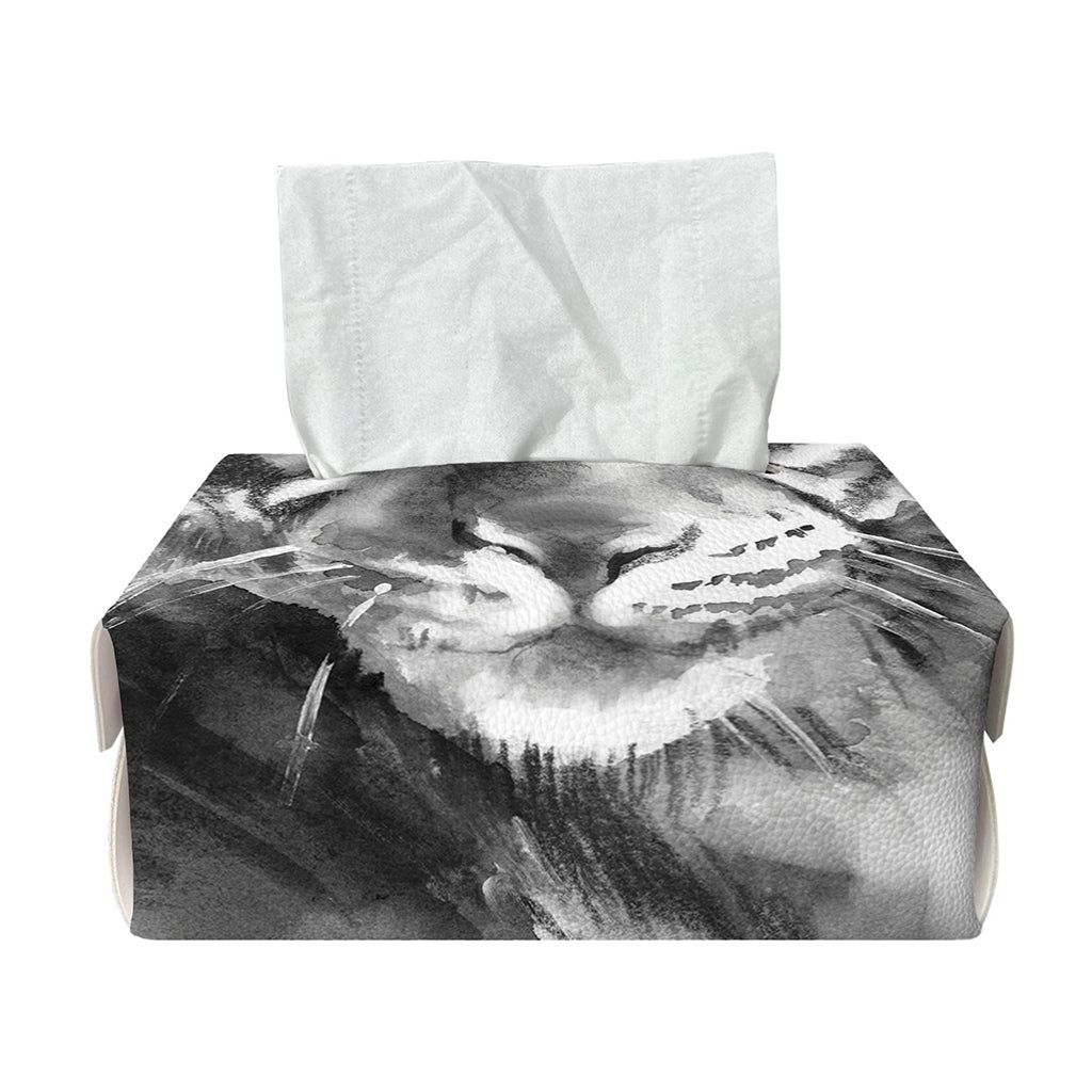 Monochrome Watercolor White Tiger Print Rectangle Tissue Box Cover