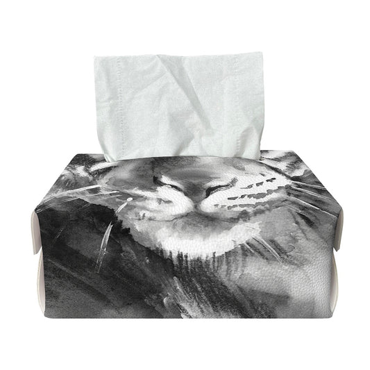 Monochrome Watercolor White Tiger Print Rectangle Tissue Box Cover