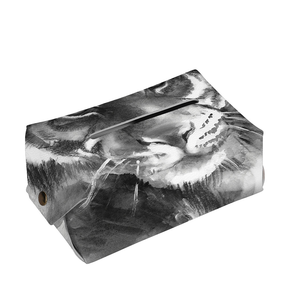 Monochrome Watercolor White Tiger Print Rectangle Tissue Box Cover