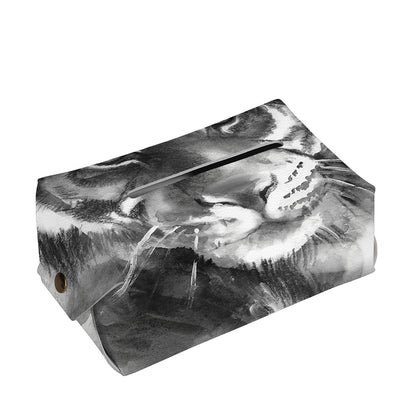 Monochrome Watercolor White Tiger Print Rectangle Tissue Box Cover