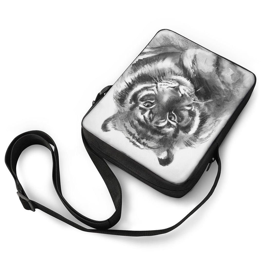 Monochrome Watercolor White Tiger Print Rectangular Crossbody Bag