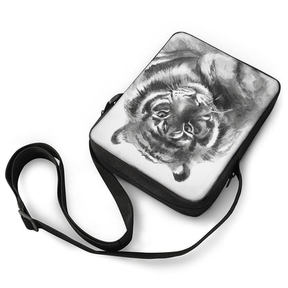 Monochrome Watercolor White Tiger Print Rectangular Crossbody Bag