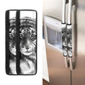 Monochrome Watercolor White Tiger Print Refrigerator Handle Covers