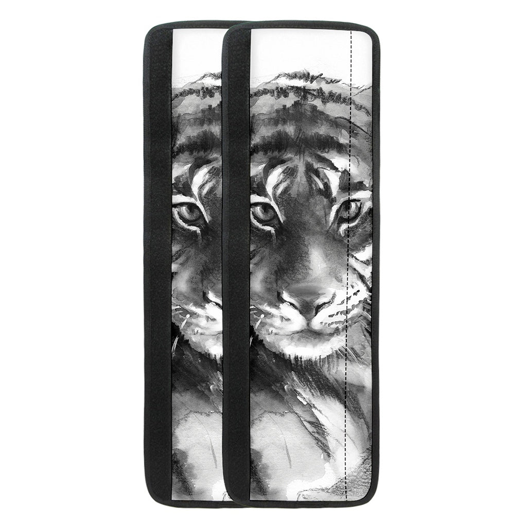 Monochrome Watercolor White Tiger Print Refrigerator Handle Covers