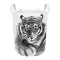 Monochrome Watercolor White Tiger Print Round Laundry Basket