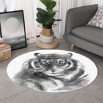 Monochrome Watercolor White Tiger Print Round Rug