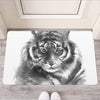 Monochrome Watercolor White Tiger Print Rubber Doormat