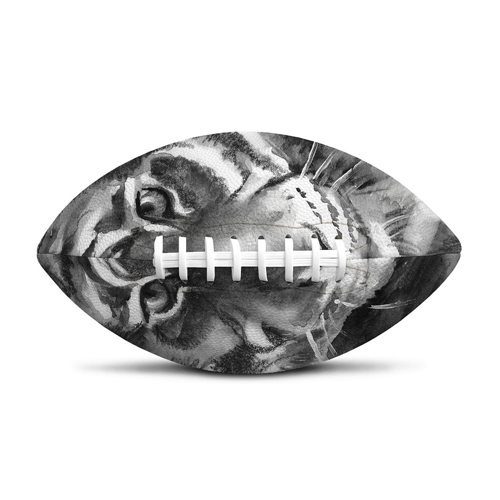 Monochrome Watercolor White Tiger Print Rugby Ball