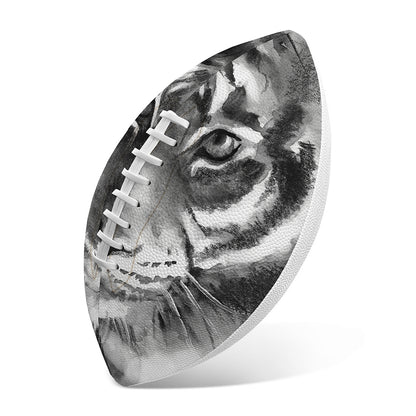 Monochrome Watercolor White Tiger Print Rugby Ball