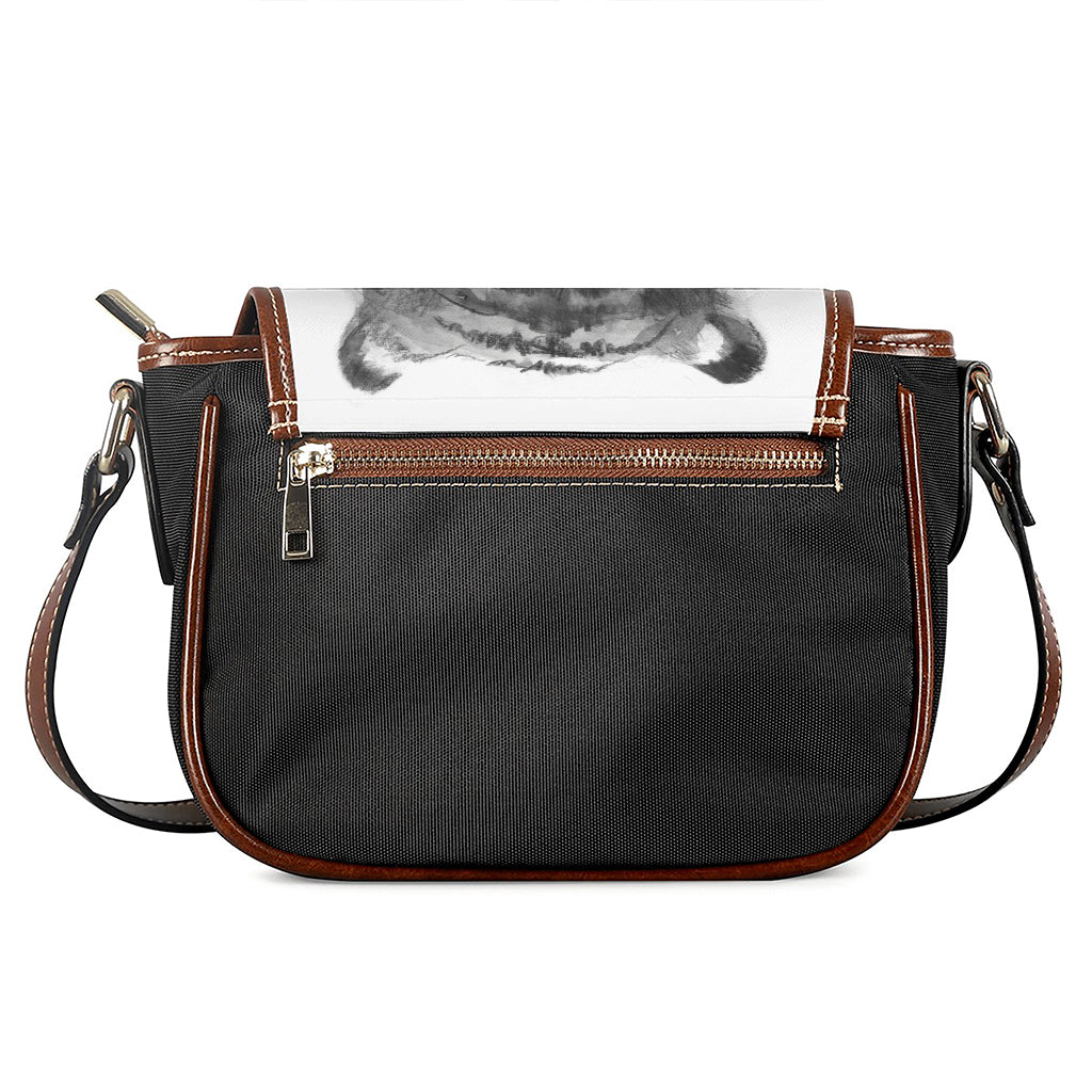 Monochrome Watercolor White Tiger Print Saddle Bag