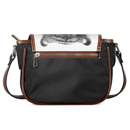 Monochrome Watercolor White Tiger Print Saddle Bag