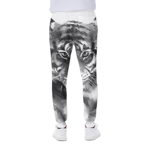 Monochrome Watercolor White Tiger Print Scuba Joggers