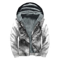 Monochrome Watercolor White Tiger Print Sherpa Lined Zip Up Hoodie