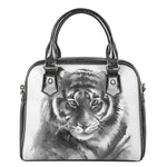 Monochrome Watercolor White Tiger Print Shoulder Handbag