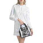Monochrome Watercolor White Tiger Print Shoulder Handbag