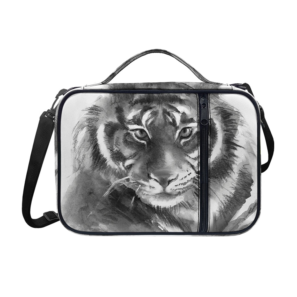 Monochrome Watercolor White Tiger Print Shoulder Strap Bible Bag