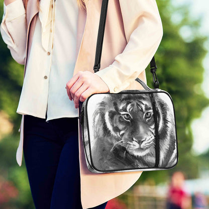 Monochrome Watercolor White Tiger Print Shoulder Strap Bible Bag