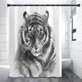 Monochrome Watercolor White Tiger Print Shower Curtain