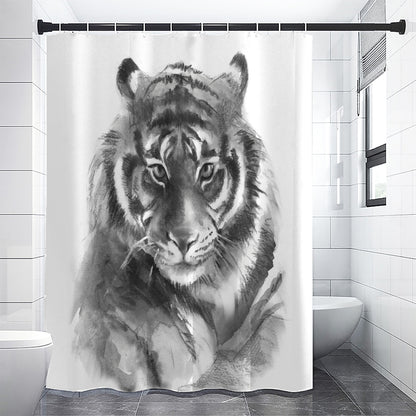 Monochrome Watercolor White Tiger Print Shower Curtain