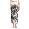 Monochrome Watercolor White Tiger Print Side Slit Maxi Skirt