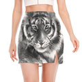 Monochrome Watercolor White Tiger Print Side Slit Mini Skirt