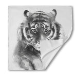Monochrome Watercolor White Tiger Print Silk Bandana