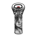 Monochrome Watercolor White Tiger Print Single Neoprene Wine Tote