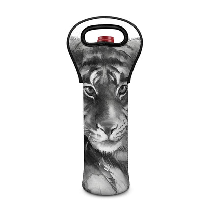 Monochrome Watercolor White Tiger Print Single Neoprene Wine Tote