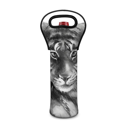 Monochrome Watercolor White Tiger Print Single Neoprene Wine Tote