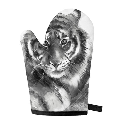 Monochrome Watercolor White Tiger Print Single Oven Mitt