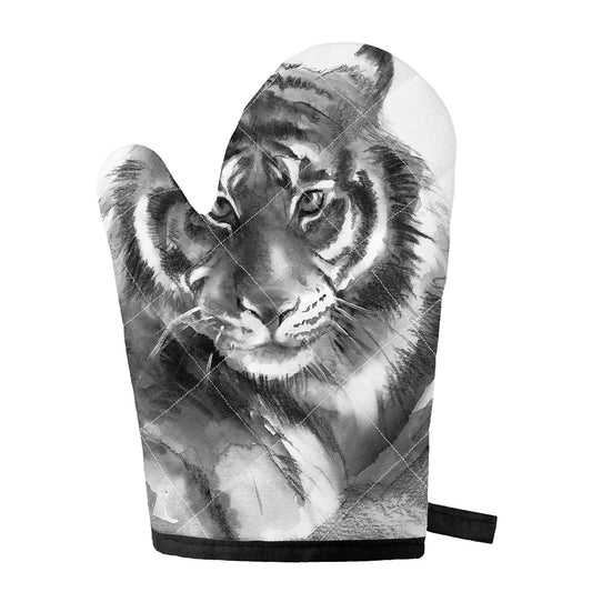 Monochrome Watercolor White Tiger Print Single Oven Mitt