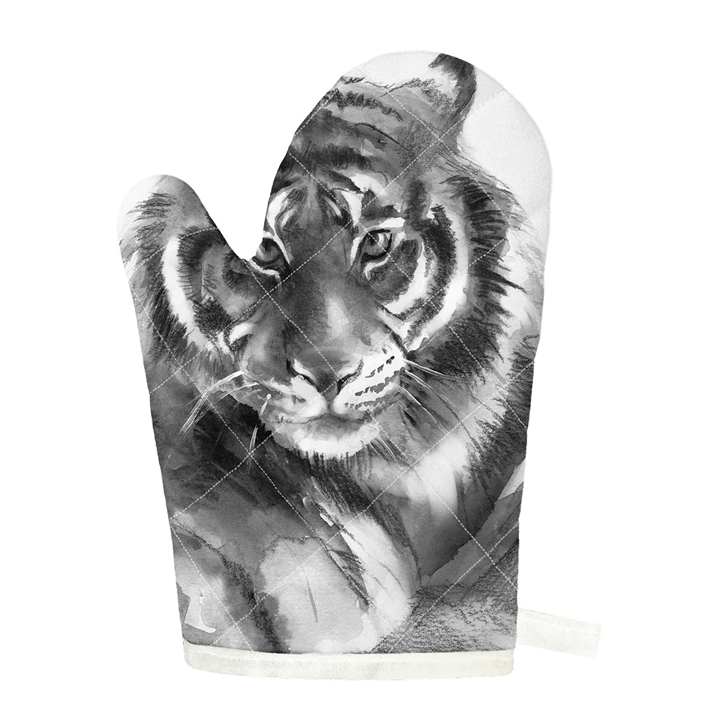 Monochrome Watercolor White Tiger Print Single Oven Mitt