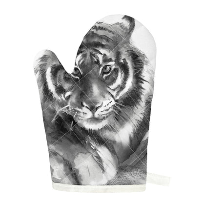 Monochrome Watercolor White Tiger Print Single Oven Mitt