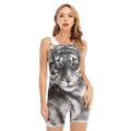 Monochrome Watercolor White Tiger Print Sleeveless One Piece Swimsuit