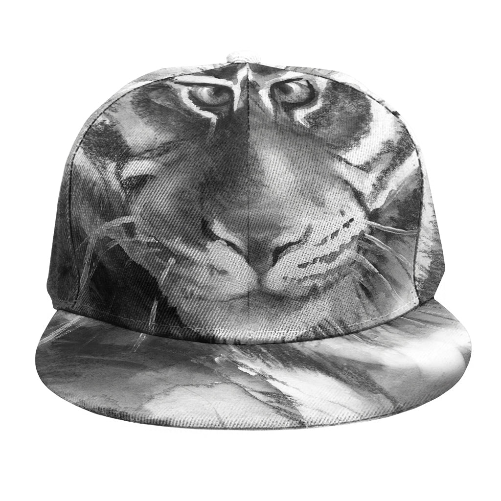 Monochrome Watercolor White Tiger Print Snapback Cap