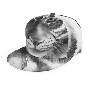 Monochrome Watercolor White Tiger Print Snapback Cap