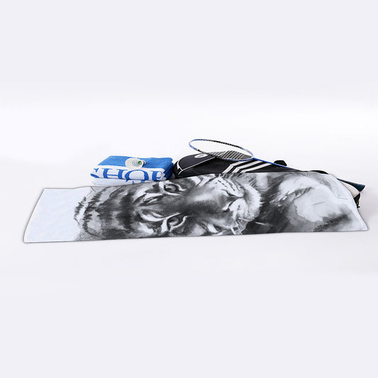 Monochrome Watercolor White Tiger Print Sports Towel
