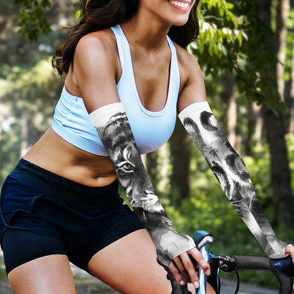 Monochrome Watercolor White Tiger Print Sun Protection Arm Sleeves