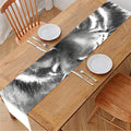 Monochrome Watercolor White Tiger Print Table Runner