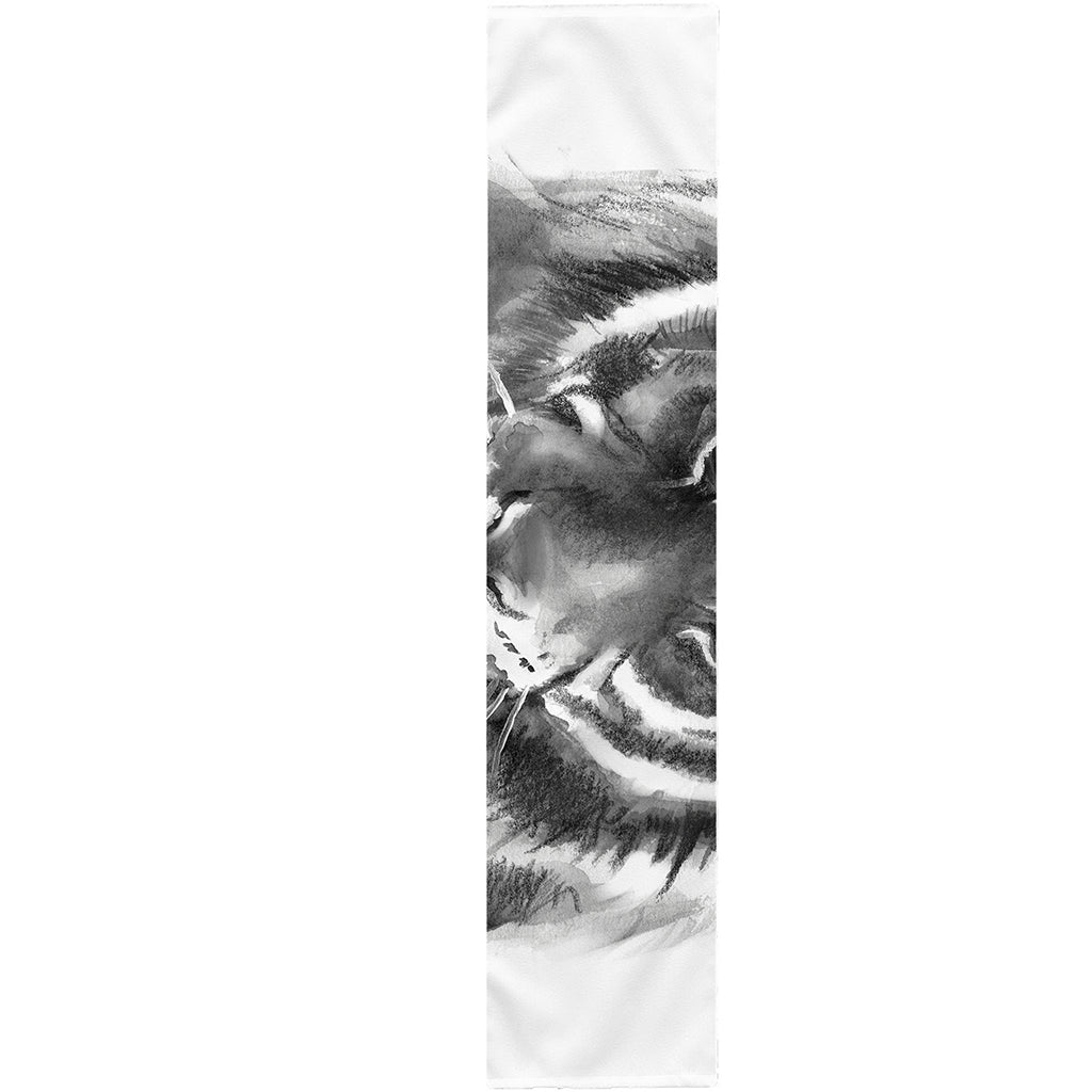 Monochrome Watercolor White Tiger Print Table Runner