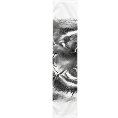Monochrome Watercolor White Tiger Print Table Runner