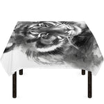 Monochrome Watercolor White Tiger Print Tablecloth