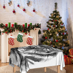 Monochrome Watercolor White Tiger Print Tablecloth