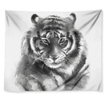Monochrome Watercolor White Tiger Print Tapestry