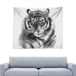 Monochrome Watercolor White Tiger Print Tapestry