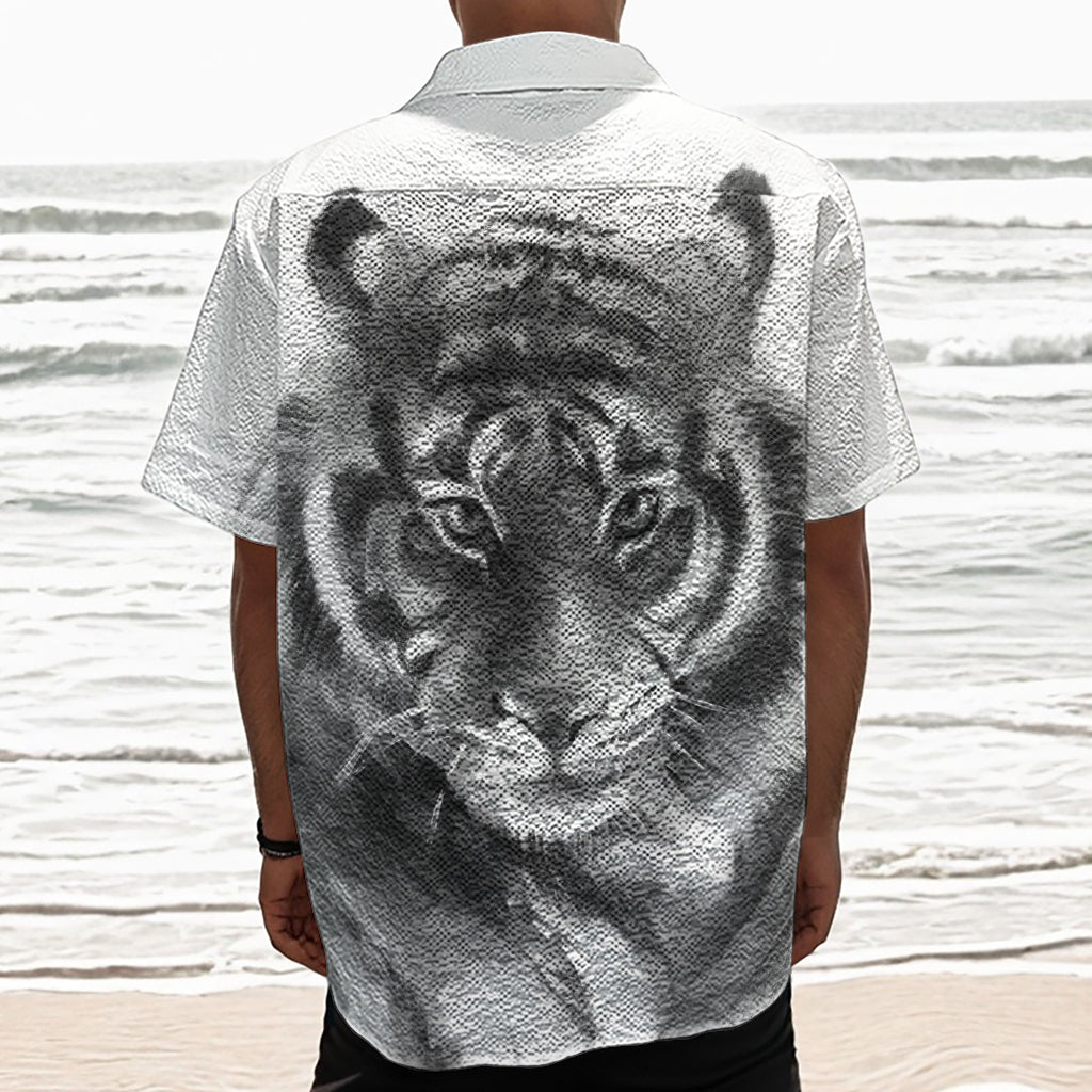 Monochrome Watercolor White Tiger Print Textured Short Sleeve Shirt