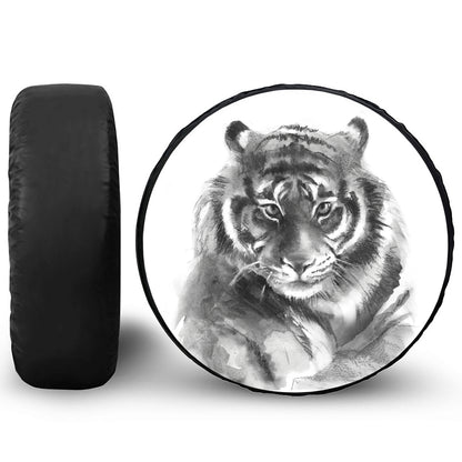 Monochrome Watercolor White Tiger Print Tire Cover