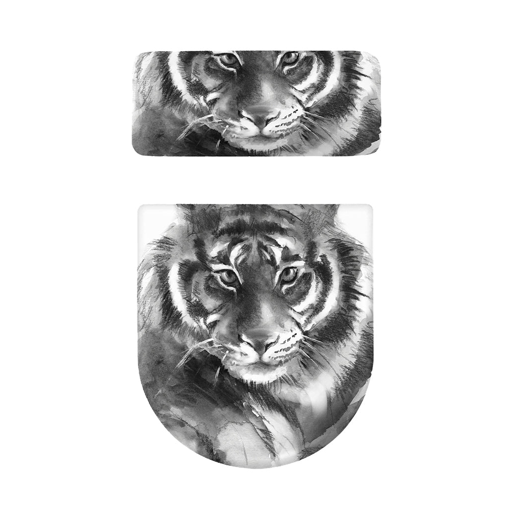 Monochrome Watercolor White Tiger Print Toilet Lid And Tank Cover Set